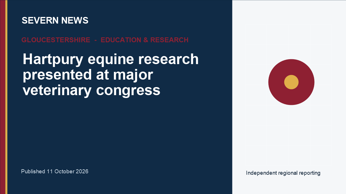 Severn News graphic for Hartpury equine research presented at major veterinary congress